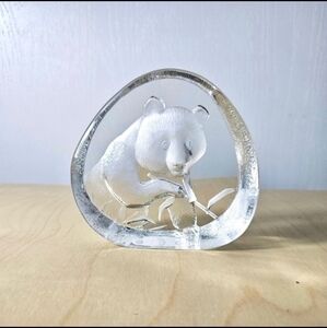 Mats Jonasson Lead Crystal  signed Paperweight Sweden Panda art glass Signed